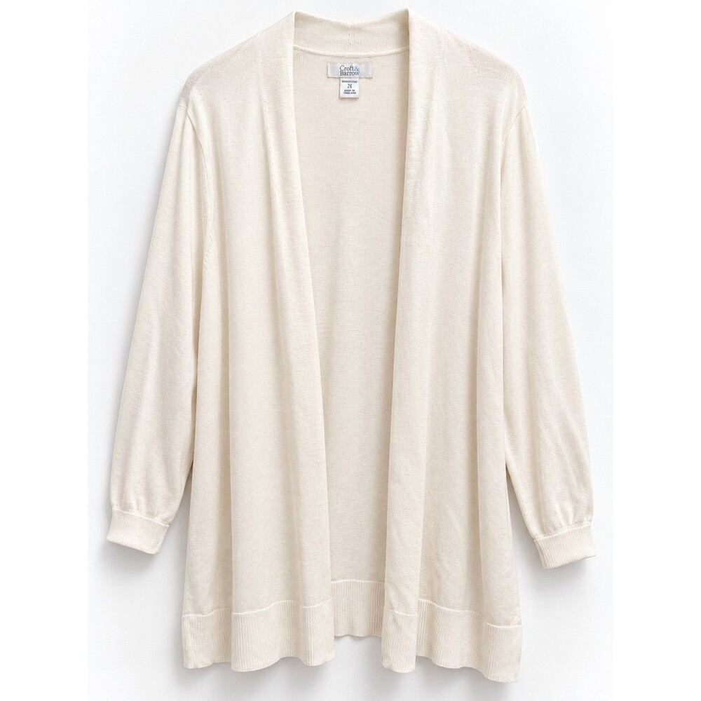 Croft & Barrow Women’s Plus 2X White Open Front Lightweight Knit Cardigan Sweate